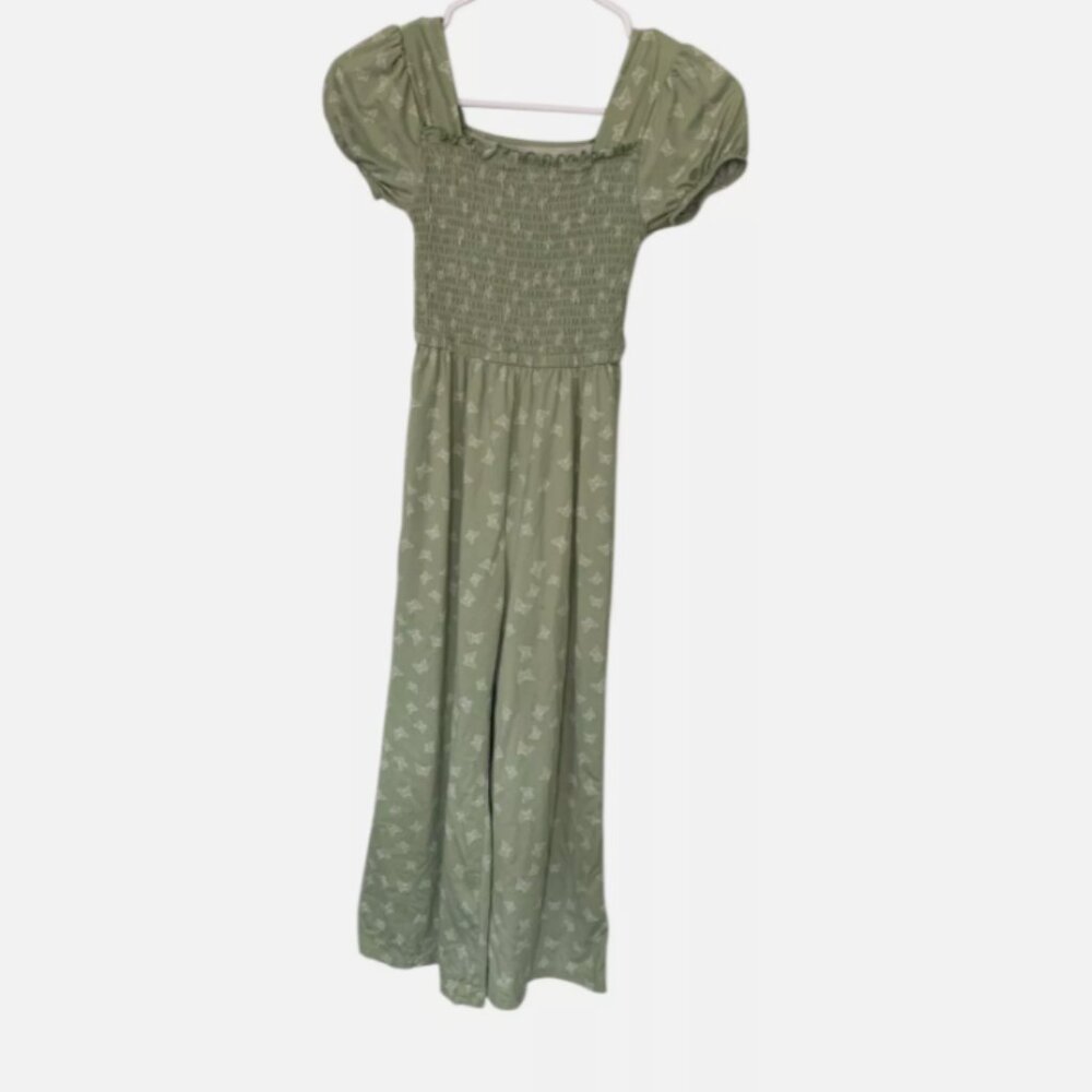 One Step Up girls jumpsuit green with butterflies fabric size S (7/8)